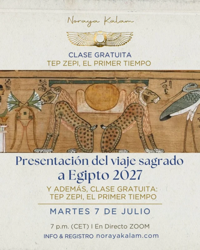 𓇼 El próximo martes 7 de julio, presentaré nuestro próximo Viaje Sagrado a Egipto, y antes de la presentación, daré un taller sobre el Tep Zepi, el Tiempo Primero, sobre el Año Nuevo en Khemet y su conexión entre Sopdet/Sothis/Isis, el aspecto de Isis personificado en la estrella más grande de Sirio. Es un tema fascinante y muy poco conocido, que nos conecta con nuestro Origen y la historia que no nos han contado.𓂀 Apúntate la fecha:
📆 7/7 online en directo vía Zoom.7p.m (hora de España)
Taller Tep Zepi, el tiempo de los dioses. Para expandir nuestra percepción y abrirnos a la conciencia mítica. Meditación de agradecimiento.8p.m Presentación Viaje Iniciático a Egipto 2027. Itinerario y detalles del viaje. Conoce a nuestros guías, resuelve tus dudas. ¡Conozcámonos!¿Por qué este dia?𓇼 Este año, el día 7 de julio, Sirio vuelve a ser visible y se alinea con el Sol. En la nueva era lo llaman Portal de Sirio, para los Antiguos Egipcios marcaba el inicio de las celebraciones del Año Nuevo, y era un momento muy esperado y celebrado.
Tras meses que podían ser de mucha sequía y tras permanecer oculta, el ascenso de Sirio 𓇼 causaba una fuerte crecida del cauce del río Nilo, lo que provocaba inundaciones en sus riberas y también muchas pérdidas materiales, que eran asumidas con digna aceptación y reverencia, pues estas inundaciones anunciaban la fertilidad de la tierra y una buena cosecha.
Conectada a este evento estaba Sopdet, conocida como Sothis por los griegos, quien era Isis en su forma de Sirio. Bajo su influencia, podemos enfocar nuestra atención y conciencia en aquello que queremos ver crecer y madurar en nuestra vida, pues Isis personifica el principio de fructificación.𓇼 En la antigua Khemet (nombre original de Egipto), la inundación se relacionaba con el Tep Zepi, el Tiempo Primero, el tiempo sin tiempo, el tiempo en el que habitan los dioses.Inscripciones escribiendo a
info@norayakalam.com
666410400 (WhatsApp)#viajesagrado #viajeiniciatico #egipto #kemet